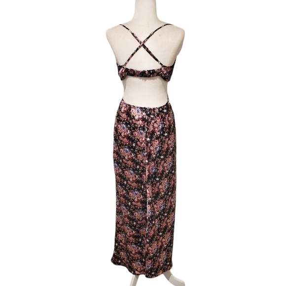 Mable Cut Out Dress Womens Size Large Multi Floral Cowl Neck Backless Maxi Dress - Picture 6 of 16